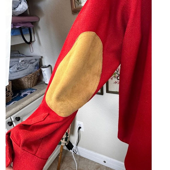 CHAPS Vintage Red Wool Hunting Shirt Suede Shoulder Elbow Patches Men SZ44R RARE - Picture 7 of 13